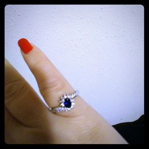 925 Sterling Silver Natural Sapphire Ring.